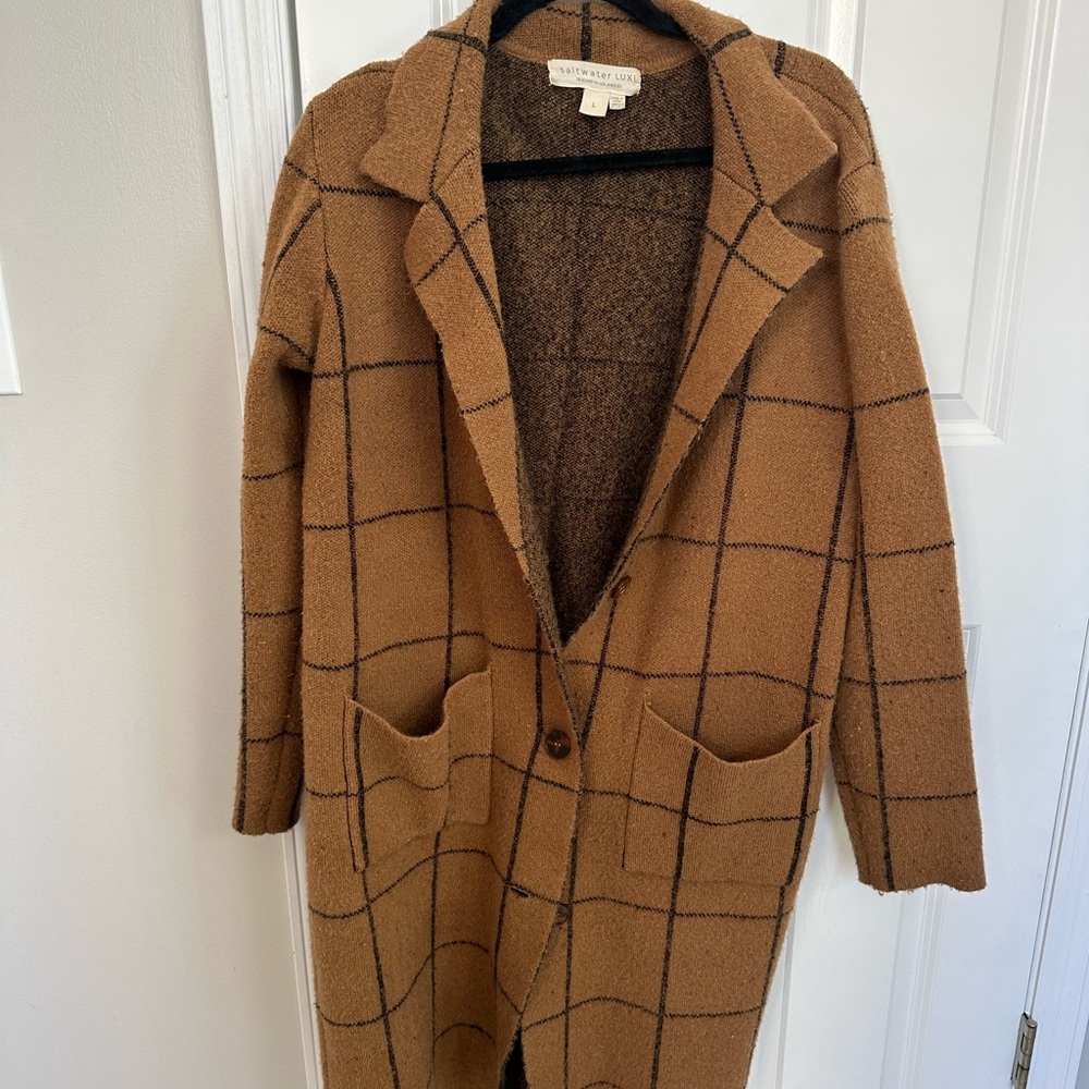 Saltwater LUXE Tan Checkered Teddy Jacket